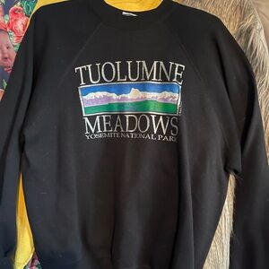 Yosemite National Park Black and Green Crewneck Sweater with Scenic Design